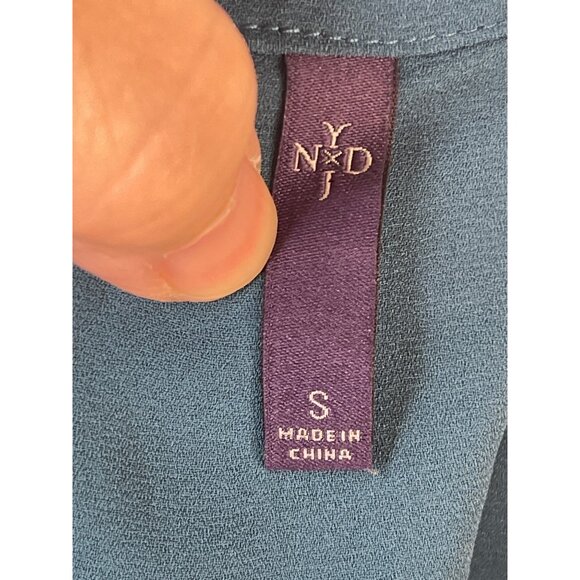 NYDJ Womens Blue Long-Sleeve Button-Front Blouse With Pleated Back & Pocket Deta - Picture 8 of 9